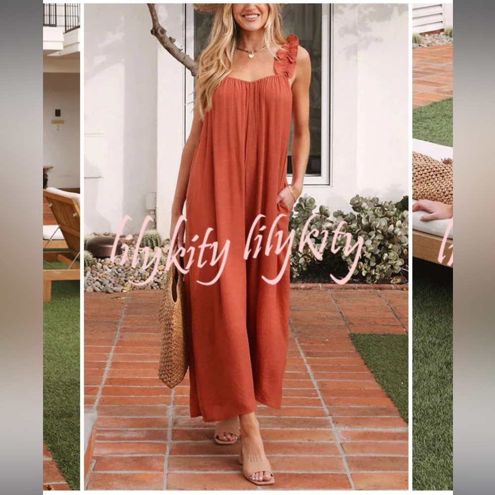 Pocketed Ruffle Relaxed Jumpsuit